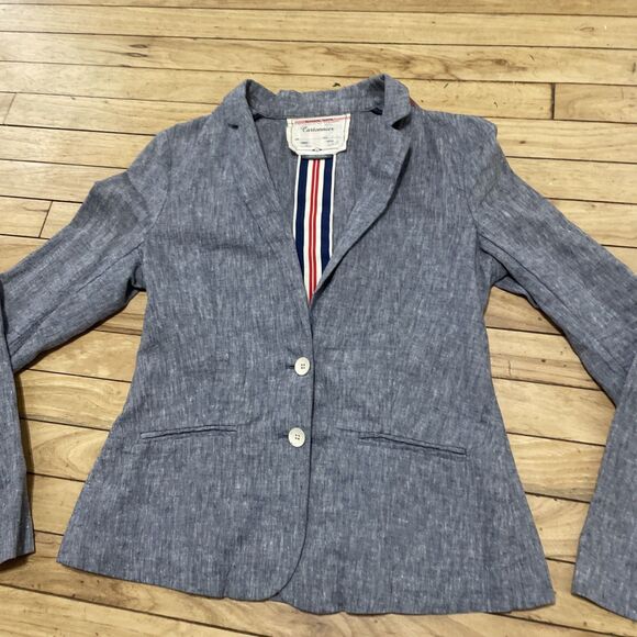 Cartonnier Anthropologie Linen Blazer Women 4 Blue Light 2 Button Preppy Beach 4 - Picture 5 of 16
